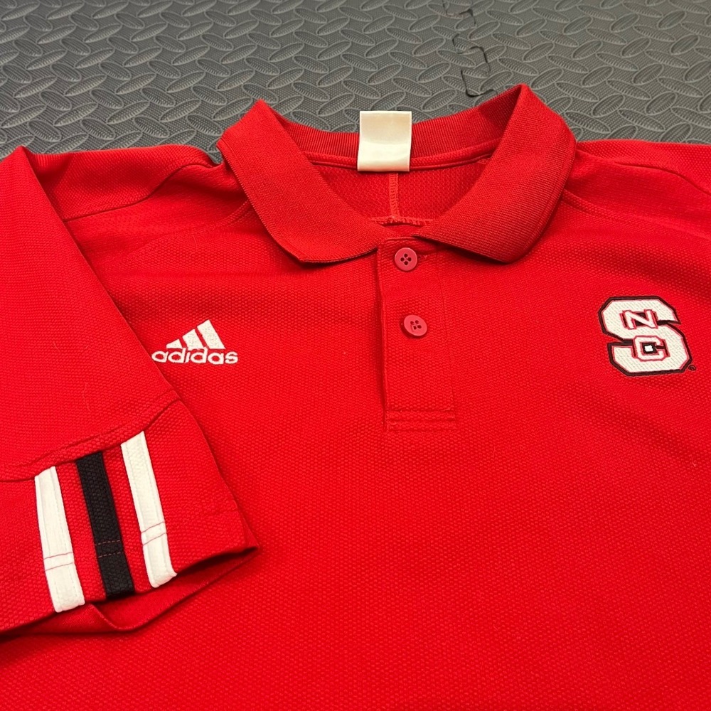 Vintage Adidas NC State Polo Mens L Red Wolfpack NCAA Climalite Golf Shirt
